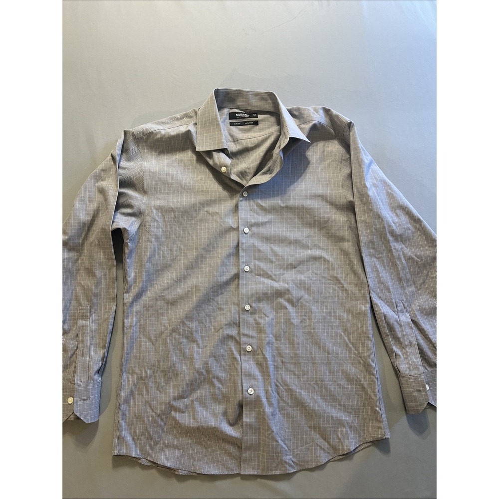 Murano Men's Gray Solid Non-Iron Slim Fit Long Sleeve Dress Shirt 15 1/2 X 33
